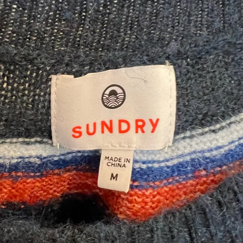 Anthropologie x Sundry Navy Orange fair isle Sweater - Picture 5 of 9